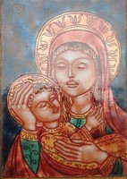 ZSÓRI BALOGH E. - tűzzománc kép : Szűz Mária a Kisjézussal