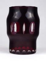 1K675 Régi bordóra színezett csiszolt üveg váza 11 cm