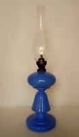 Beautiful, huge, antique purple blue milk glass kerosene lamp, huta glass bay, flawless, special