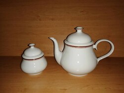 Alföldi porcelán tea kávé kiöntő cukortartóval barna csíkos (6/K)