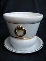 Royal Tettau porcelán kaspó aranyozott fogóval díszített, alátéttel
