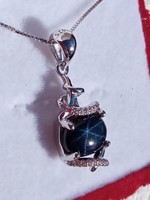 Star sapphire 925 silver pendant with chain