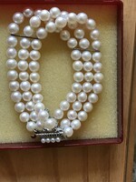Antique three-row saltwater pearl bracelet with white gold clasp