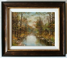 Benda Zoltán "Erdei patak" c. festmény szép keretben, ingyen postával