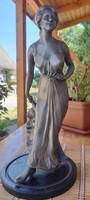 Szecessziós  ezüstözött ón szobor 37 cm