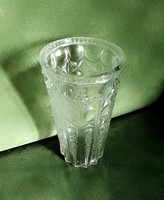 Retro öntött üveg váza csillag és kör mintával, 19 cm magas, hibátlan, 60-as 70-es évek