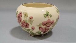 Zsolnay virágos kézzel festett porcelán kaspó, váza
