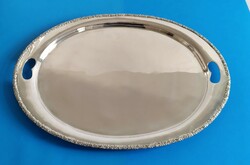 Ezüst  ovális fűles tálca óriás méretű 68 × 48 cm;   2.400 gramm