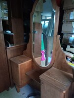 Art Deco fenyő toalett tükör, pipere szekrény, fésülködő asztal