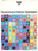 Németországi Vasarely kiállítás plakát reprintje, op-art, színes körök és négyzetek