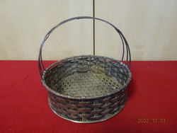 Antique, copper, wicker basket with handles, diameter 20 cm. Silver plated. He has! Jokai.