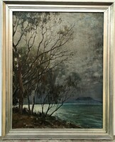 Halvax Gyula (1906 - 1984) Balatoni Fények c. festménye 100x80cm Eredeti Garanciával!