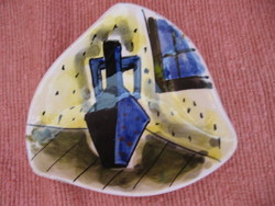 Tiny cubist ceramic marked miniature bowl