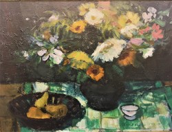 Balogh Ervin (1925-2019) Virágcsendélet c. festménye 86x66cm Eredeti Garanciával!