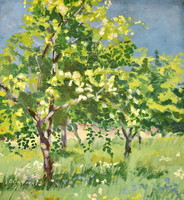 1925 Hungarian painter: flowering fruit trees in spring