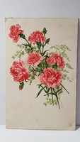 Régi szegfű virágos képeslap, üdvözlőlap, levelezőlap 1918