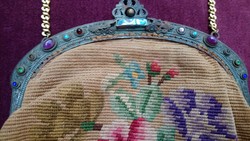 ANTIQUE THEATER RETICULE WITH GENUINE GEMSTONES AND ORIGINAL CHAIN