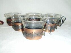 Retro hat személyes teás készlet - fém tartóban üveg poharak
