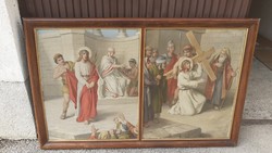 7 db nagyméretű festmény / 14 stáció / " Keresztút " Hermann Nigg  1849-1928 Egyházi, templomi kép