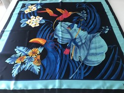 Loredano brand scarf with exotic birds and flowers, 88 x 88 cm