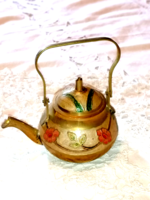 Enamel painted gold metal teapot for decoration