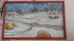 (K) Sédli István József festmény 83x53 cm kerettel téli táj