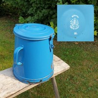 Enamel old vintage crowned coat of arms blue iron enameled lid grease bucket budafok