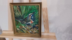 (K) Sédli István József festmény festmény 24x28 cm kerettel madárka