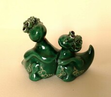 Green glazed ceramic dragon couple figure statue, lovely funny bohemian, süsü and his partner for Valentine's Day :)
