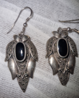 Antique silver earrings with onyx marcosite stones 925