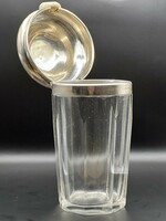 Decorative antique silver glass with lid bone, Diana hallmark