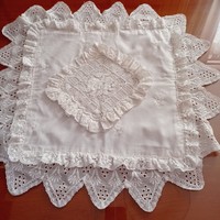 All lace and frill decorative cushion cover, 34 x 34 cm