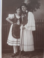 Old photo vintage female man in traditional costume couple photo