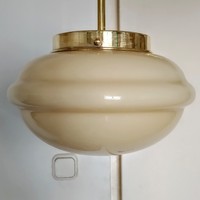 Art deco - Bauhaus réz mennyezeti lámpa felújítva - krémszín burával (UFO)