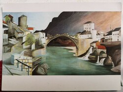 Csontváry Kosztka Tivadar-Római híd Mosztárban /postatiszta retro képeslap