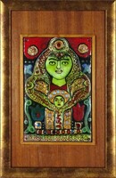 1J773 Mihály Kátai: mother with child fire enamel picture 34.5 X 22.5 Cm