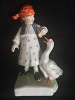 Antik Herendi porcelán - Libás lányka, Vastagh György szobrászművész terve alapján