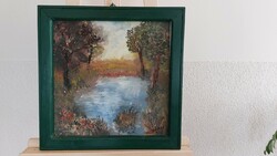 (K) Sédli István József festmény 42x42 cm erdő, kis tavacska
