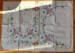 Old embroidered linen tablecloth (122 x 84) + 2 matching tablecloths