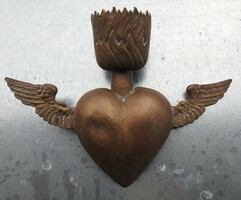 Jézus szíve - antik bronz fali kegytárgy - gyertyatartó