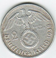 Német birodalom 5 ezüst 2 márka 1938
