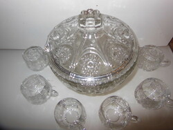 BÓLÉS KÉSZLET - ÓLOMKRISTÁLY  - 3,5 LITER - BÓLÉS - 1 cm vastag fal - 2 dl BÖGRÉK - HIBÁTLAN