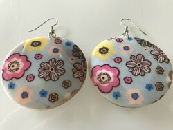 Earrings made of shells with flower painting, diameter 4.7 cm