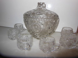 BÓLÉS KÉSZLET - ÓLOMKRISTÁLY  - 3,5 LITER - BÓLÉS - 1 cm vastag fal - 2 dl BÖGRÉK - HIBÁTLAN