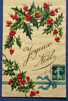 Antik faerezetet utánzó dombornyomott  Karácsonyi üdvözlő litho képeslap  magyal