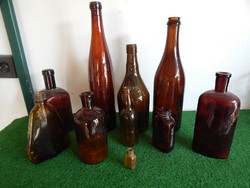 10 old brown bottles for sale together! Sizes from 4 cm to 35 cm.