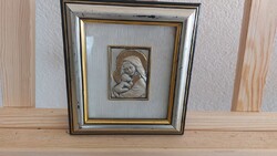 (K) Mária és a kis Jézus ezüst kép, relief 18x16 cm kerettel