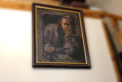 18.Sz. Man with pistol on oil canvas 64x53cm antique painting duel portrait with duel gun