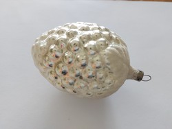 Old glass Christmas tree decoration with big snowy silver fruit glass decoration