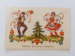 Régi karácsonyi képeslap 1939 népviseletes rajzos magyaros levelezőlap